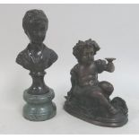 Two Bronze Figures on Marble Bases