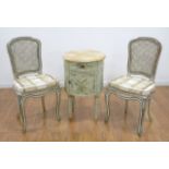 Pair Cane Back & Seat Side Chairs & Night Stand