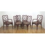 Set of 6 Red Faux Bamboo Mid Century Chairs