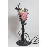T. Richard Art Glass & Wrought Iron Lamp
