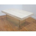 Travertine and chrome coffee table