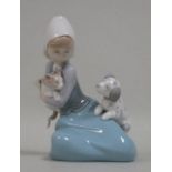 Lladro Girl with Cat & Dog