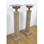 Pair of Rouge Marble Pedestals with Planter Tops