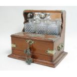 Oak Victorian Tantalus Set with 3 Crystal Bottles