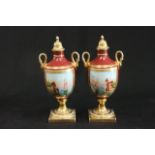 Pair 19th Century Sèvres Urns with Covers Approx. 10" H. Covers as-is. Covers as-is.