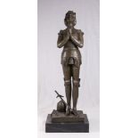 Bronze Sculpture of Joan of Arc Signed. Mounted on marble base. Approx. 20" H  total. (4152) Later