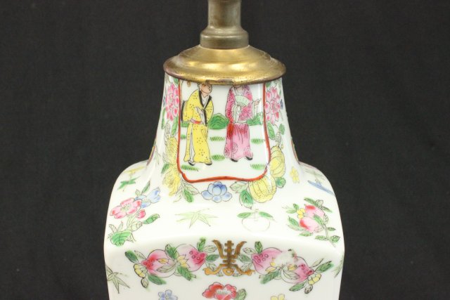 Pair Chinese Rose Medallion vases mounted as lamps On wood bases. Vases approx. 12.5" H, 25.5" H - Image 3 of 6