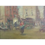 After Edouard Cortes, "Market Scene" Oil on canvas. Framed. Approx. 18" H x 24" W  canvas, 24" H x