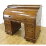 Walnut Victorian Cylinder Roll Desk Full interior. Writing surface slides out. Lift  top for
