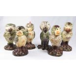 Set of 6 Majolica Birds Each stamped 1717 on bottom. With removable heads.  Blue inside. Tallest