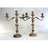 Pair of 3 Light Silver Plated Candelabra Approx. 18" H x 17" W.