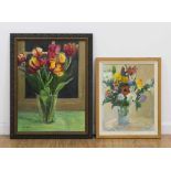Chris Ford, Two Floral Still Lifes Oil on canvas. Signed lower left. Christine Ford,  NYC artist,