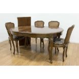 Walnut Table with 4 Cane Back & Seat Chairs Stamped Italy. Table approx. 42" round with two  skirted
