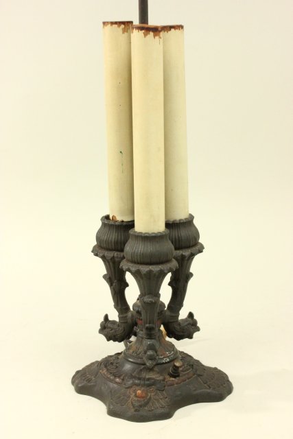 Reverse Painted Lamp with Candlestick Base Approx. 25" H x 18" D. As-is. Panel cracked. As-is. Panel - Image 4 of 6