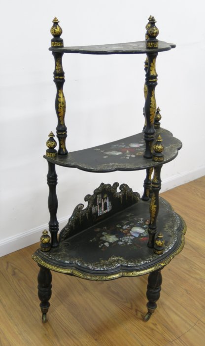 19th. Century Papier Maché 3-Tier Stand Approx. 41 1/1" H x 26" across x 13" deep. Wobbly. Wobbly. - Image 2 of 4