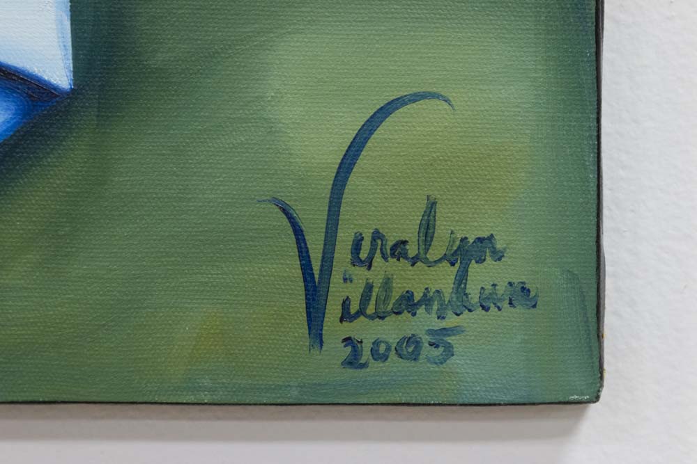 Veralyn Villanueva, "Blue Carter" Acrylic on canvas. Signed and dated 2005 lower  right and rear. - Image 2 of 3
