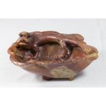 Carved Soapstone Bowl with Dragon Approx. 2 3/4" H x 7 1/2" W.