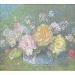 Vintage Pastel Still Life of Flowers Signed on reverse, "Nelbem Miller. Edin. June  1943." Approx.