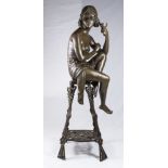 Bronze Sculpture of Lady Sitting on Chair Approximately 22" H x 7" W.