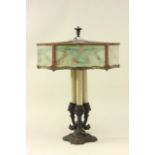 Reverse Painted Lamp with Candlestick Base Approx. 25" H x 18" D. As-is. Panel cracked. As-is. Panel