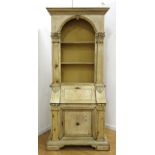 Baroque Style Pickled Pine Slant Front Bureau Approx. 86" H x 36 1/2" W x 18" D. (4126)