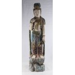 Painted Wood Guan Yin Approx. 29" H. Some losses. Some losses.