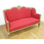 Louis Philippe Style French Sofa Red fabric. Approx. 32" H x 24" D x 5 feet W.