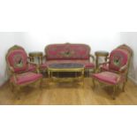 French Style 8 Piece Needlepoint Salon Set Including sofa, 4 arm chairs, 1 marble top coffee  table,