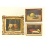 3 Late 19th Century-Early 20th Century Still Lifes Still lifes depicting fruit. Oil on board. One