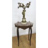 French Candelabra & Louis XV Style Table French marble & bronze Cupid candelabra. Louis XV  style