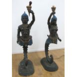 Pair Bronze Figural Lamps Approx. 53" H. From the Roxy Club, NYC.