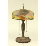 Reverse Painted Table Lamp Ice chipped glass. Approx. 17 1/2" H x 10" D.