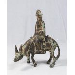 Chinese Bronze Archaic Figure on Donkey Remnants of gilding. Approx. 6" H.