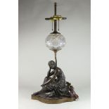 Louis Kley Bronze Figure Mounted as Lamp Seated lady. Figure approx. 11 1/4" H. Lamp  approx. 21" H.