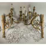 Pair Bronze Figural and Crystal 3 Arm Sconces -3420.2