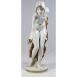 German Art Deco Bowler Porcelain Figure Approx. 11 1/4" H. Left arm and hand restored. Left arm