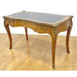 Louis XV Style Bureau Plat Marquetry & Parquetry. Bronze mounted. Leather  top. Approx. 31" H x