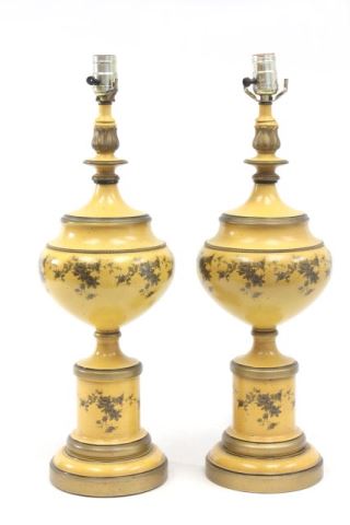 Pair Paint Decorated Metal Lamps Approx. 20.5" H. (3439.1)