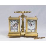 Double Sèvres Style Miniature Carriage Clock Reproduction clock and barometer. With cherubs and