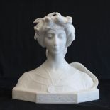 Alabaster Sculpture of a Young Girl Approx. 12" H x 12 1/2" W.