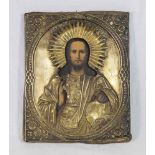 Russian Icon of Jesus Late 19th-early 20th century. Approx. 10 1/2" H x  8 1/2" W. From a private