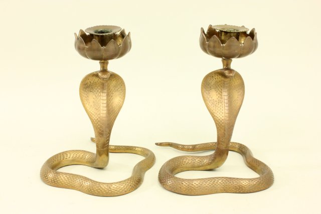 Pair of Brass Cobra Candlesticks Approx. 8 1/4" H.