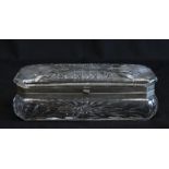 Cutglass Box with Etched Floral Design Approx. 3 1/4" H x 10 1/4" W x 4" D.