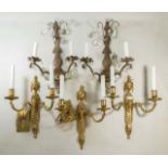 5 Bronze Sconces Including a pair of "Sterling Bronze Co" sconces,  approx. 17" H & set of 3