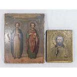 2 19th Century Russian Icons Depicting 2 Saints, approx. 10 1/2" H x 8 1/2" W;  and Jesus, approx.