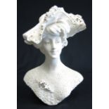 19th Century Marble Bust of Lady with Hat A. Cipriani. Approx. 22" H.