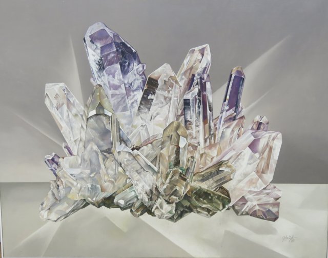 John Zak, "Grey Amethyst Crystal" Oil on canvas. Signed and dated 1987 verso.  Approx. 44" H x 56"