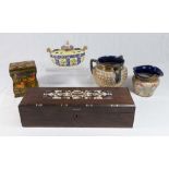 Group Lot of Porcelain & Boxes Including 2 Royal Doulton vases; 1 continental  porcelain & gilt-