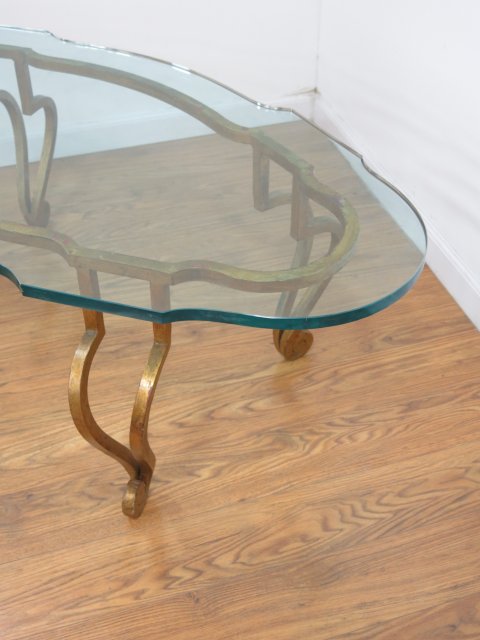 Glass Top Coffee Table with Gilt Metal Base Chip on glass. Chip on glass. - Image 2 of 2