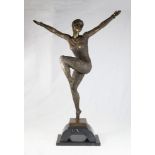 Large Art Deco Style Bronze Dancer Signed D.H. Chiparus. Approx. 28" H x 19" W.